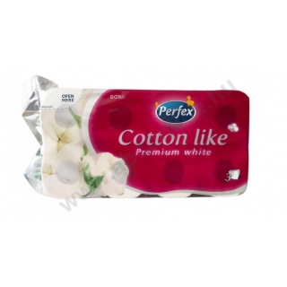 Perfex Cotton Like toalettpapír 8 tekercs, 3 rétegű, Premium White